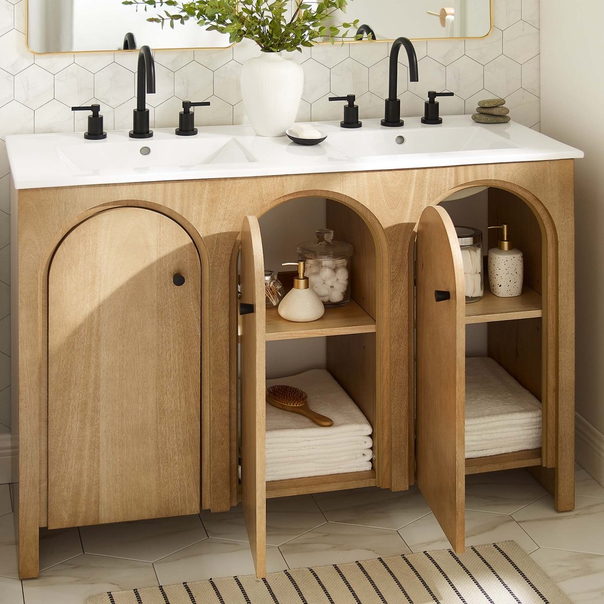 48" Oak Bathroom Vanity Cabinet – MDF and Mango Wood Veneer - Bathroom Fixtures - Alpine Outlets