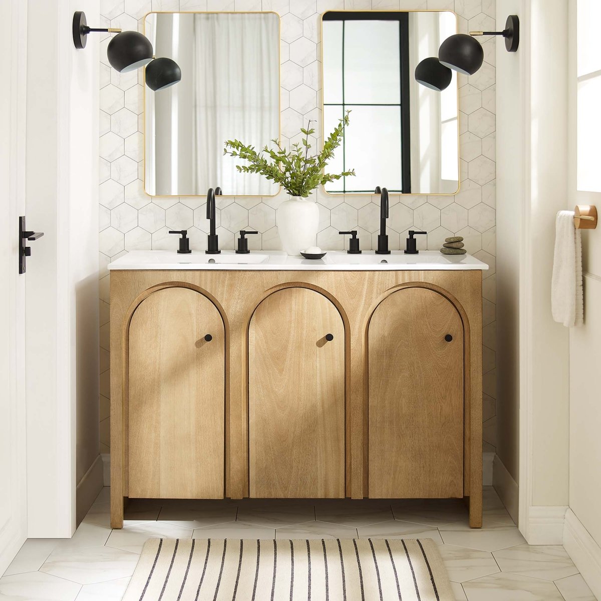48" Oak Bathroom Vanity Cabinet – MDF and Mango Wood Veneer - Bathroom Fixtures - Alpine Outlets