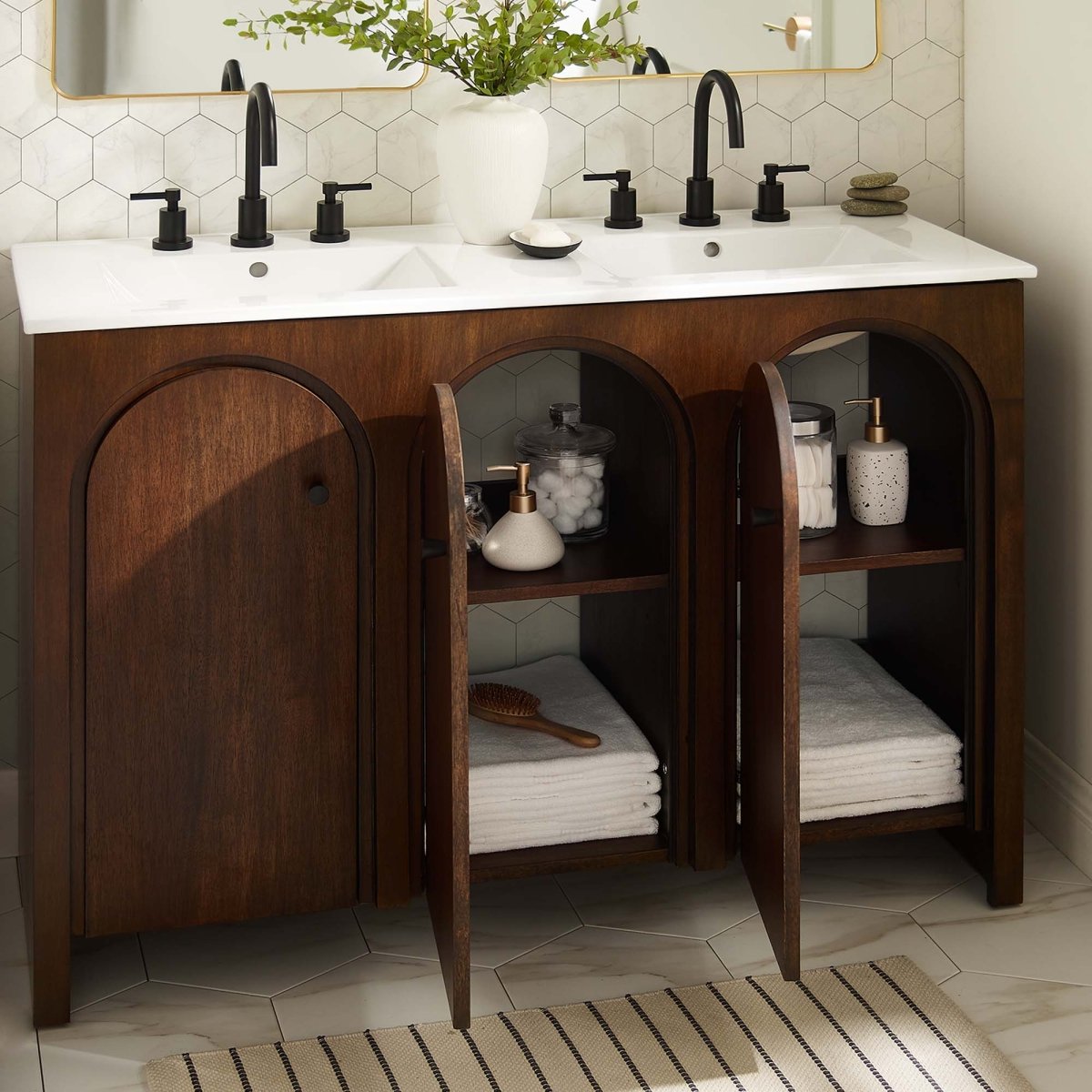 48" Walnut Bathroom Vanity Cabinet – MDF and Mango Wood Veneer - Bathroom Fixtures - Alpine Outlets