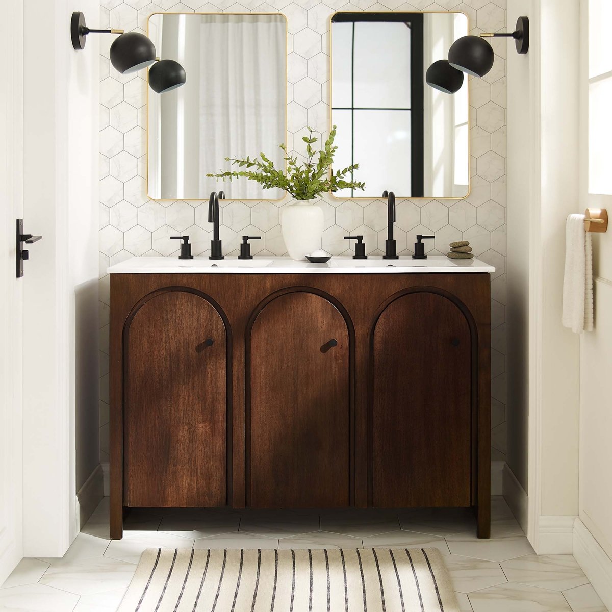 48" Walnut Bathroom Vanity Cabinet – MDF and Mango Wood Veneer - Bathroom Fixtures - Alpine Outlets