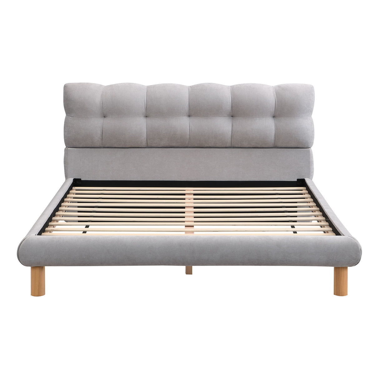 Full Upholstered Platform Bed Frame With Cookie Shaped Headboard - Gray