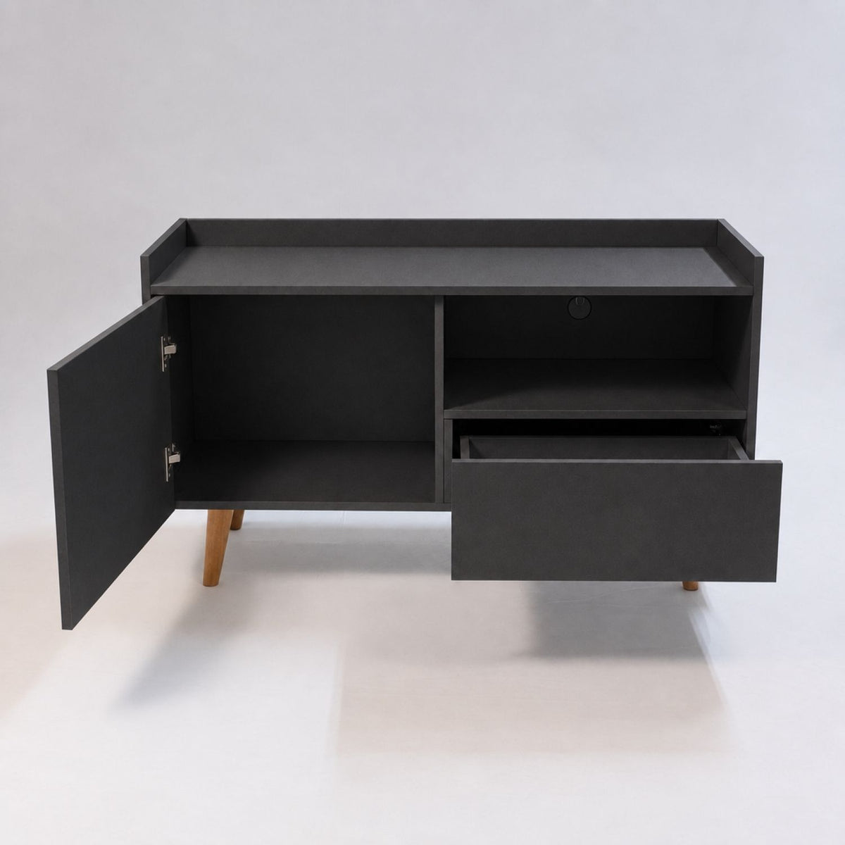 TV Stand For TVs Up To 45" With Open Storage Shelf, Cable Management, 1 Door And 1 Drawer