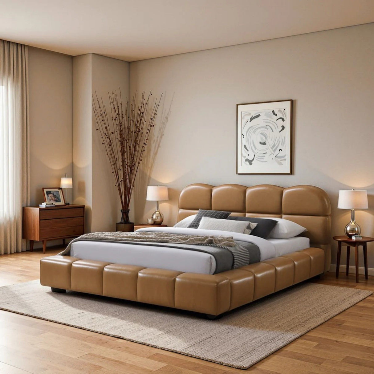 Roswell - Queen Size Platform Bed - Tan