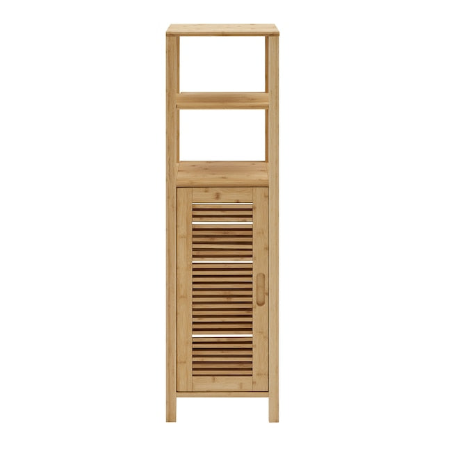 Linon Bracken Mid Cabinet Natural Bamboo Wood Freestanding Linen Cabinet