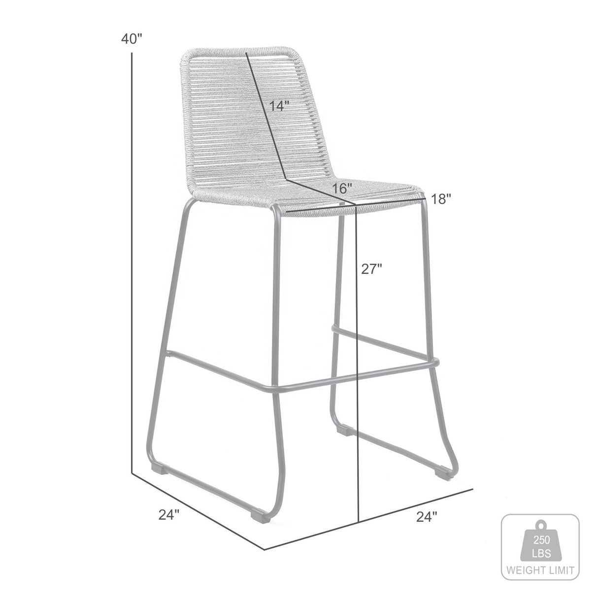 Shasta - 26" Outdoor Metal And Rope Stackable Barstool