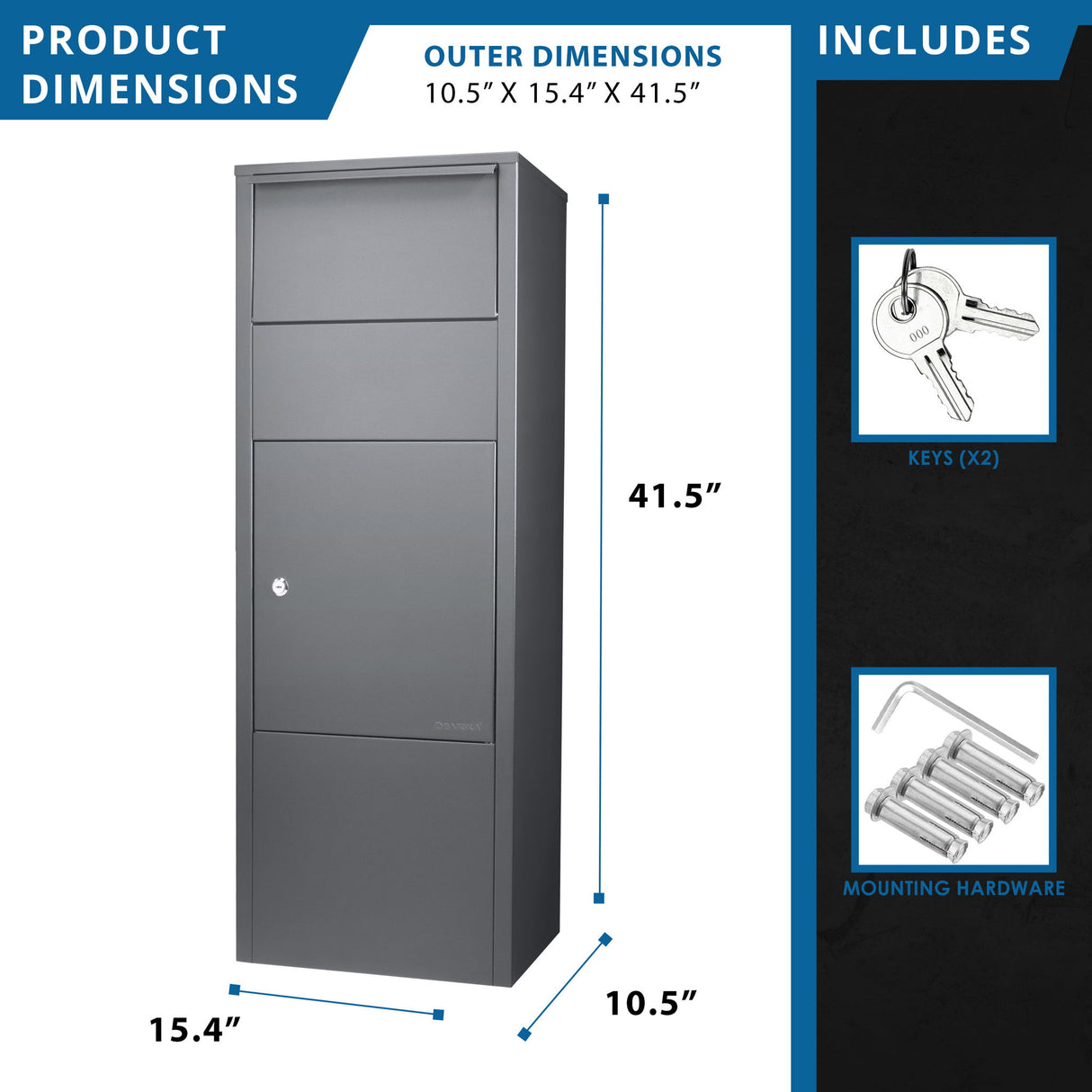 Steel Large Single Compartment Locking Parcel Drop Box With Keyed Access - Gray