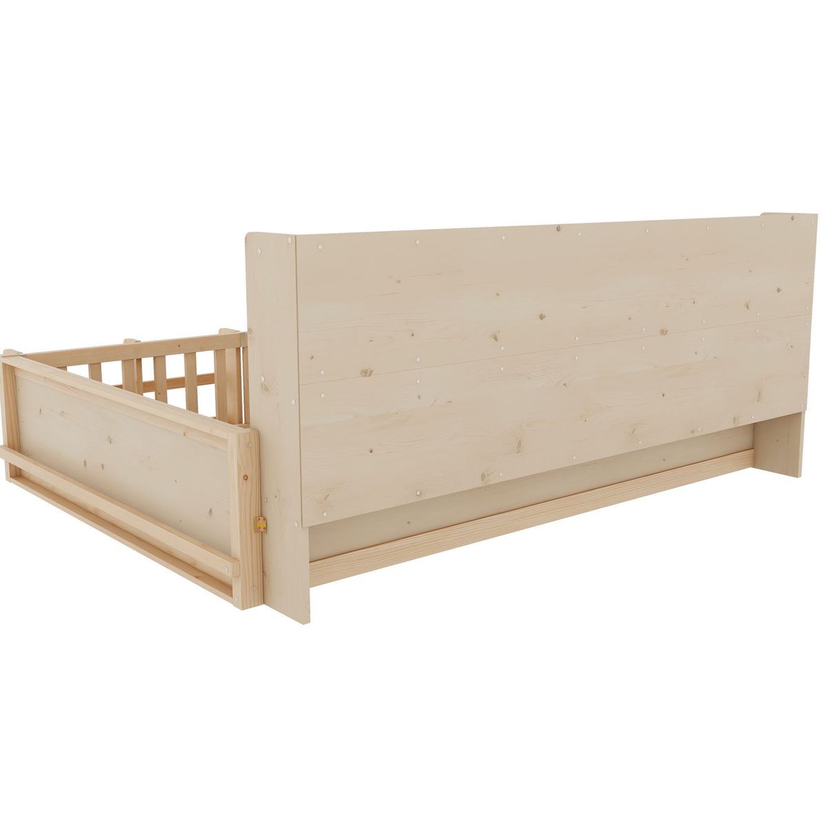 Platform Bed Frame With Guardrail, Storage Shelves & Bookshelf