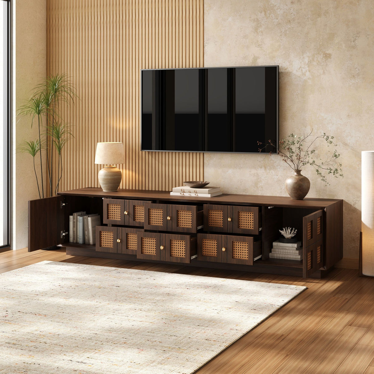 Media Console TV Stand With 6 Drawers & 2 Cabinets - Walnut