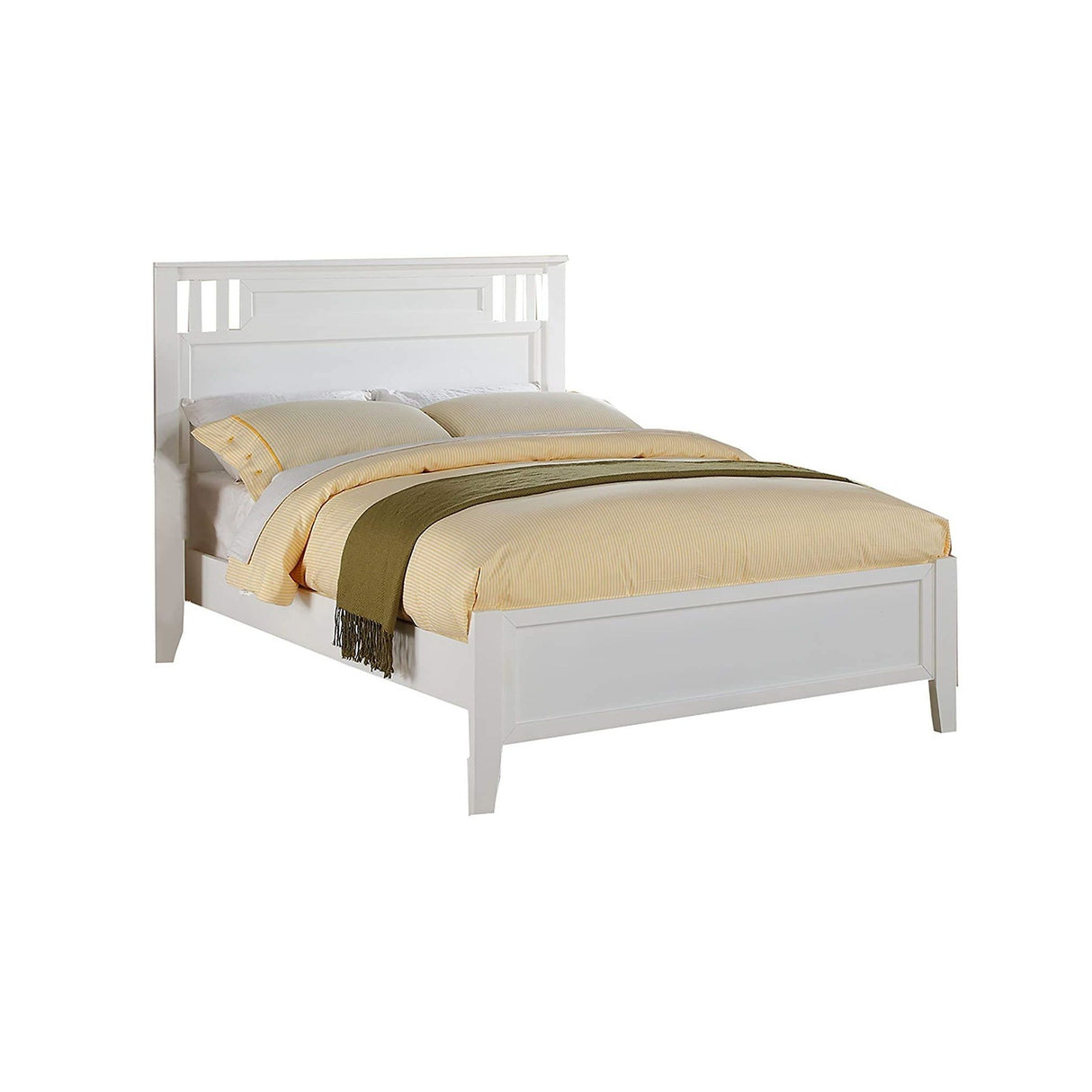 Full Size Bed Frame With Vertical Carved Design Bedroom Furniture - White