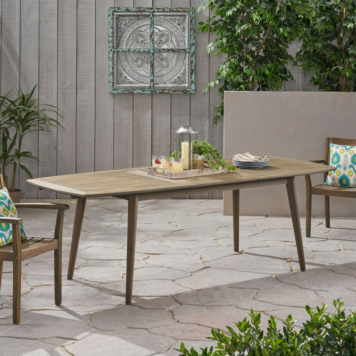 Placidity - Outdoor Expandable Dining Table With Slatted Tabletop And Tapered Legs