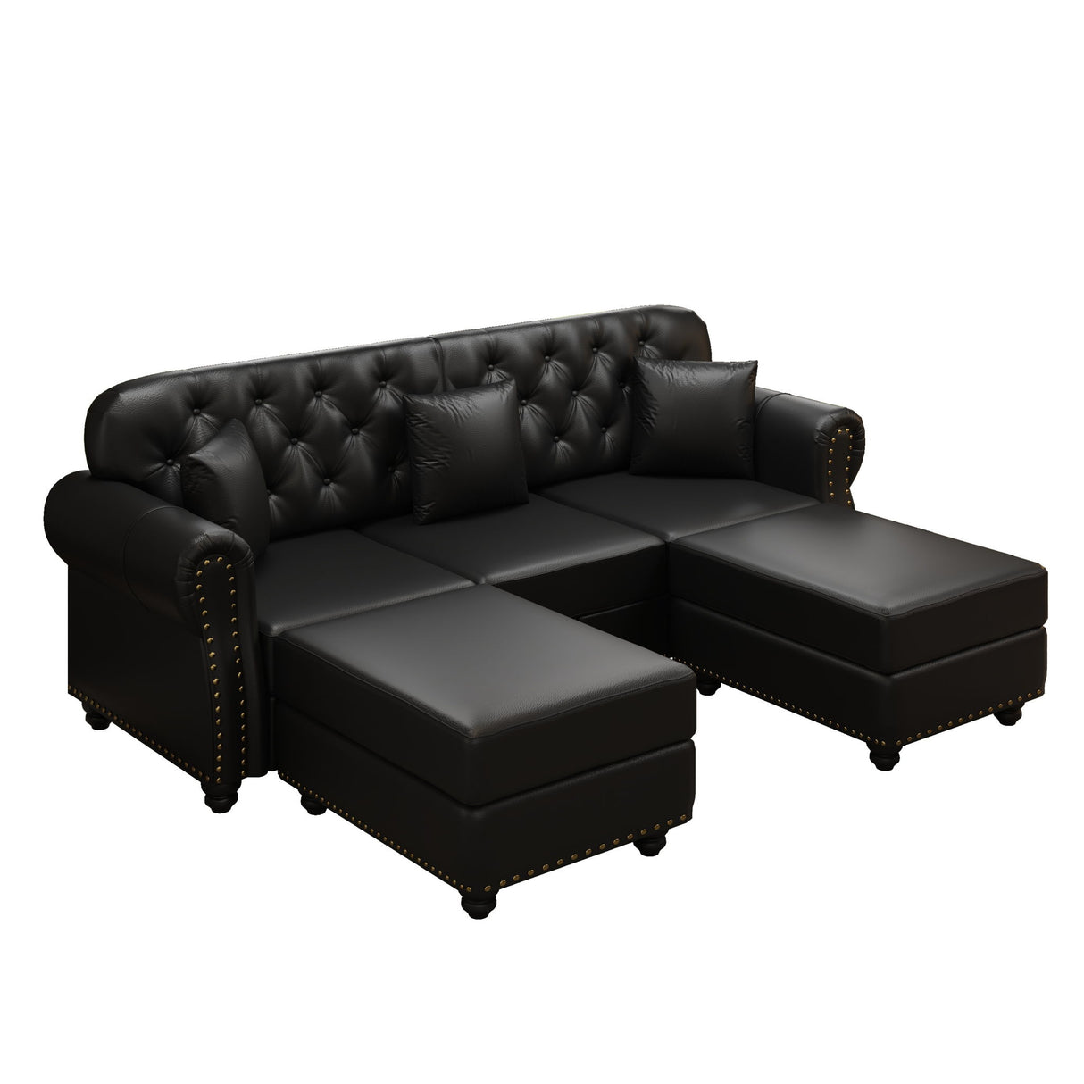 Upholstered Sofa With Nailhead Trim, Rolled Armrests With Ottoman