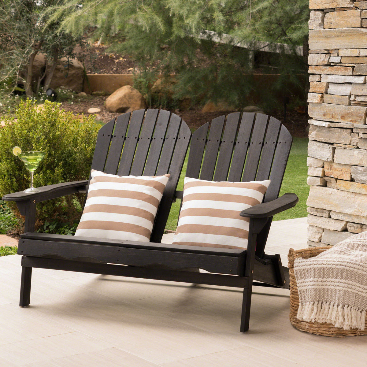 Outdoor Adirondack Rocking Loveseat With Hand Crafted Details