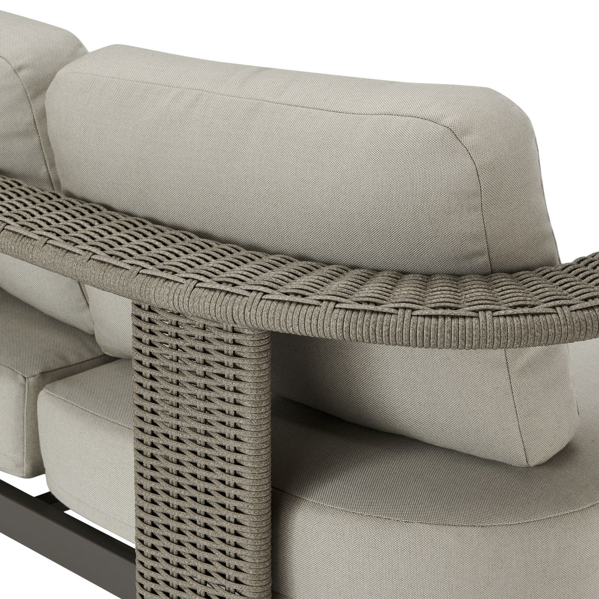 Ciela - Outdoor 3 Seat Sofa With Rattan Trim Aluminum Frame And Clouded Taupe Cushions - Dark Bronze / Gray
