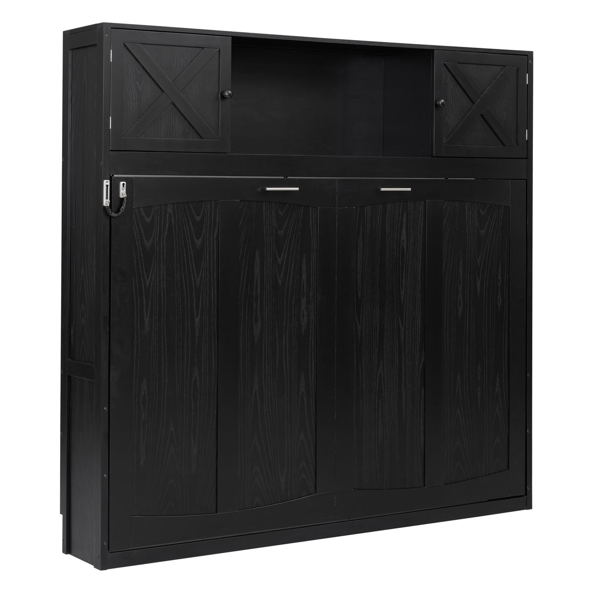 Full Size Murphy Bed With Storage Cabinets - Black