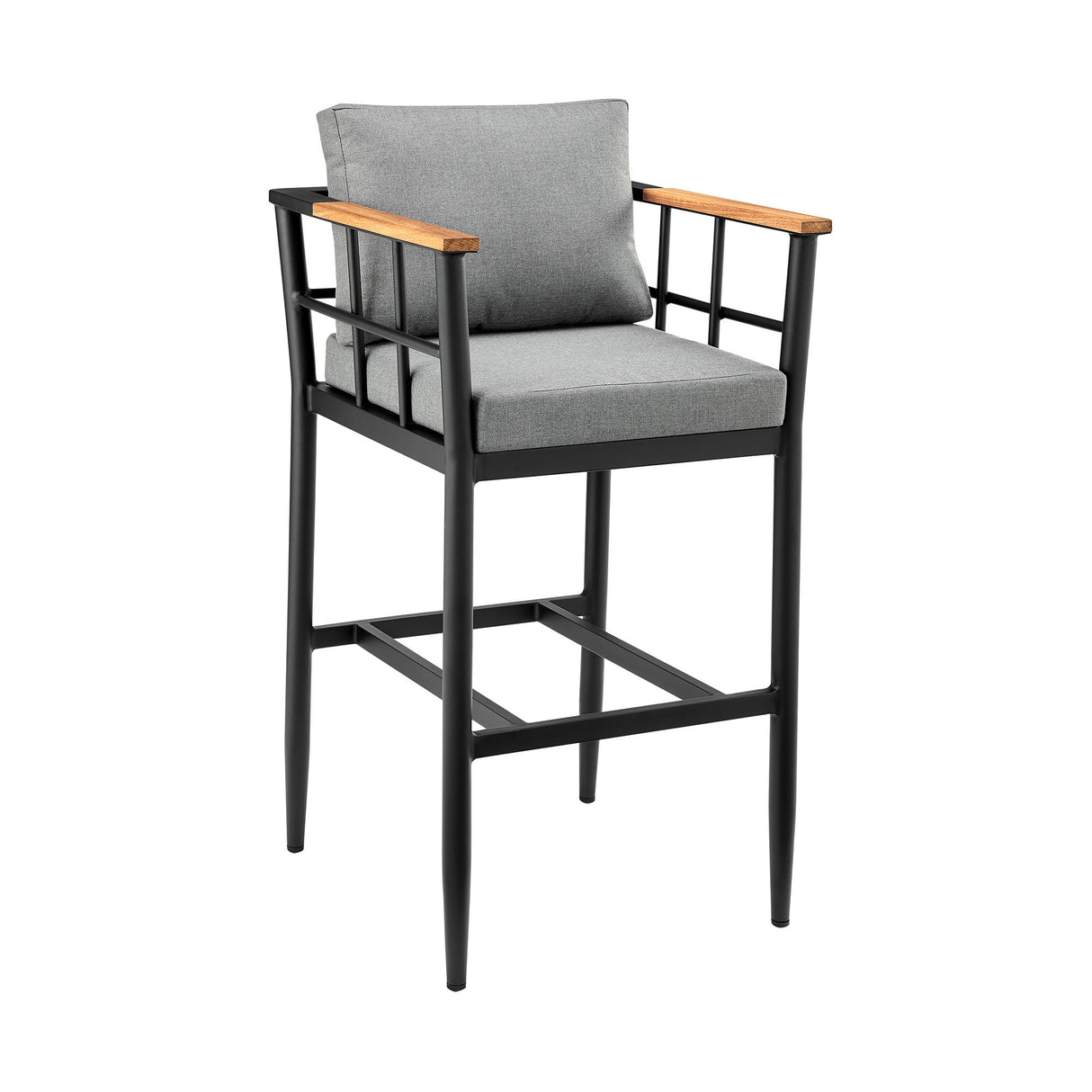 Orlando - Outdoor Patio 5-Piece Bar Table Set In Aluminum With Gray Cushions