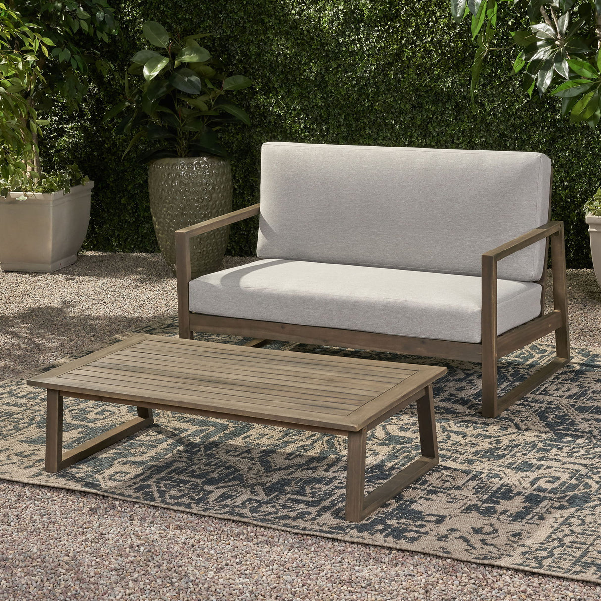 Belgian - Loveseat & Coffee Table Set With Water Resistant Cushions - Gray