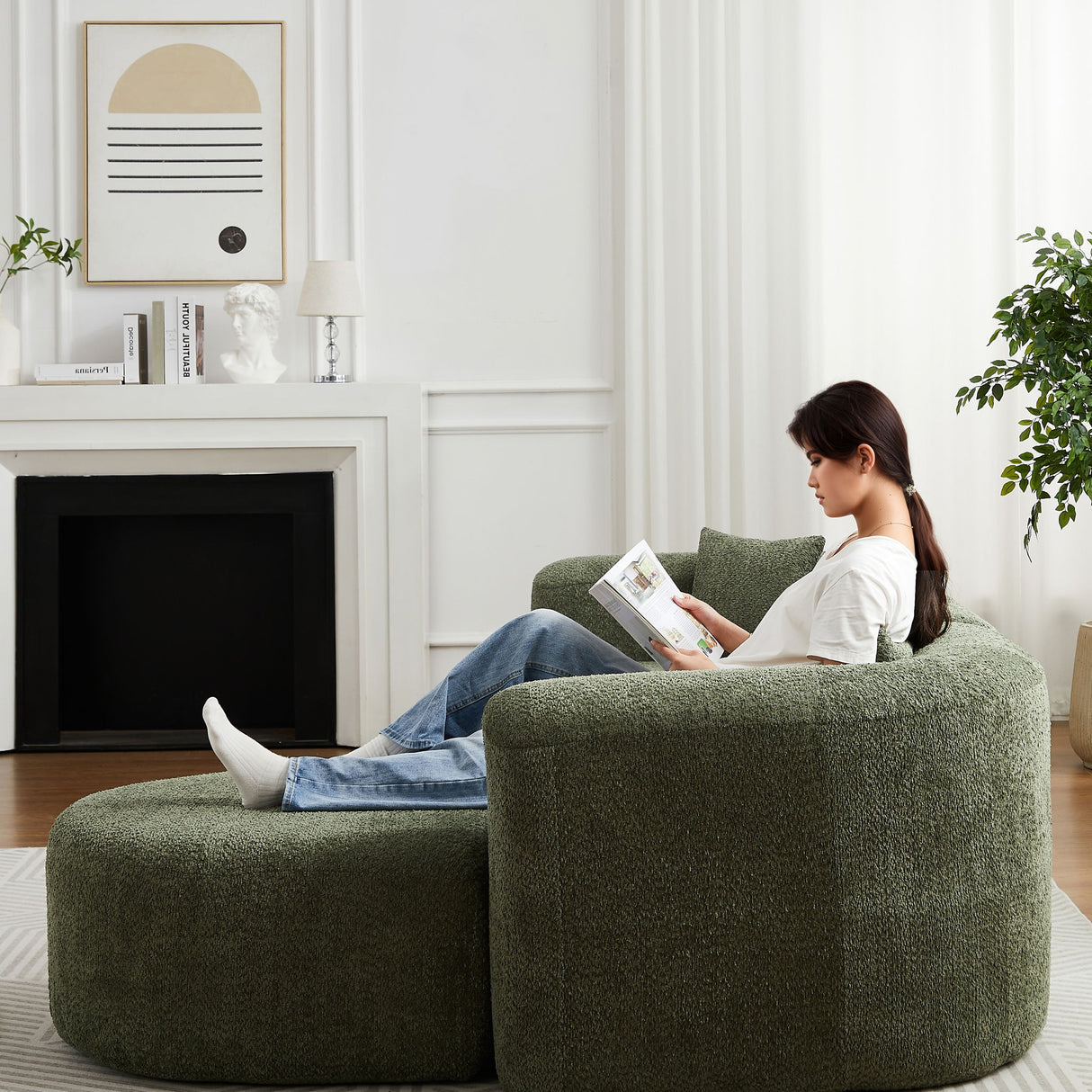 L - Shape Boneless Cloud Couch With 2 Throw Pillows For Living Room