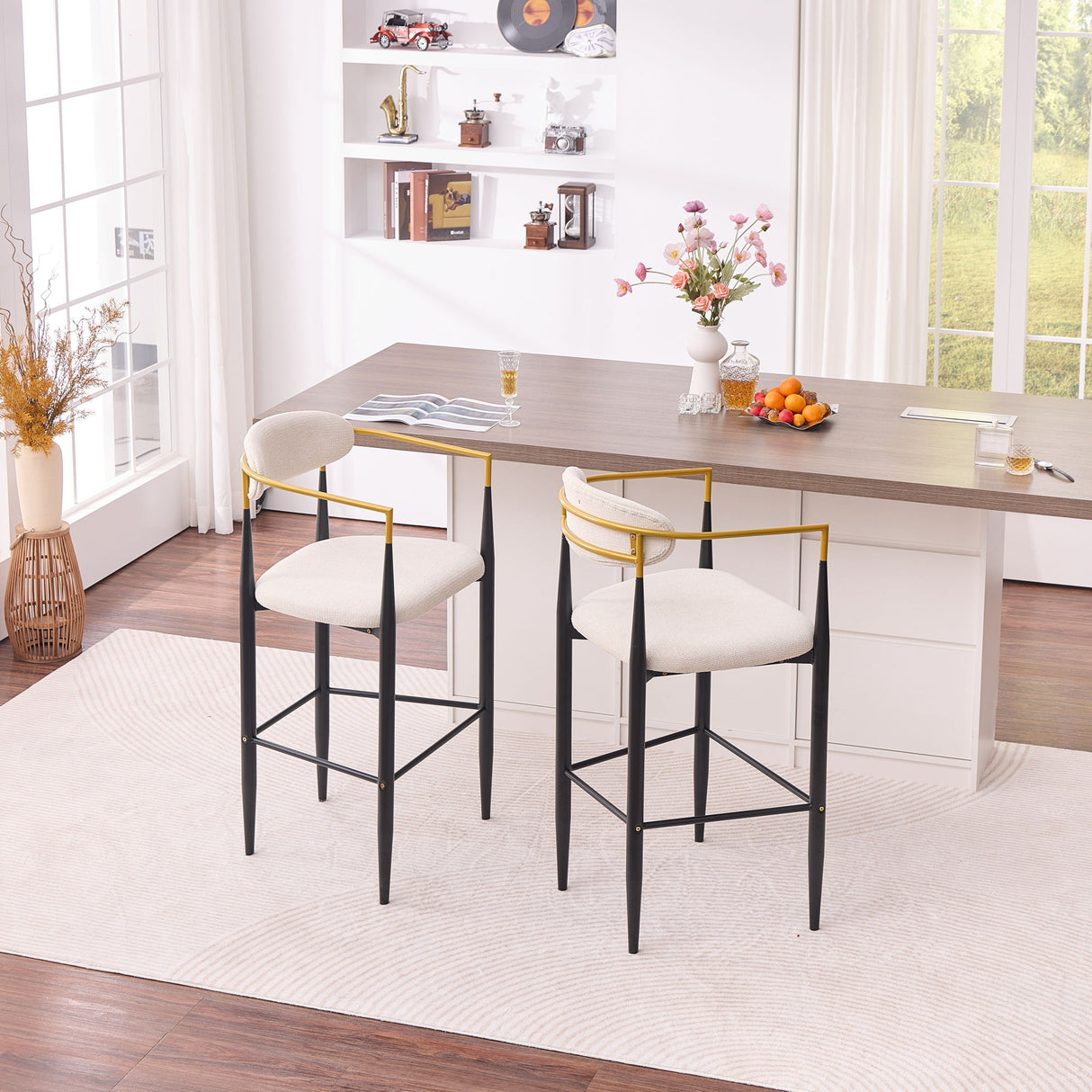 Upholstered Bar Stool With Ergonomic Design (Set of 2)