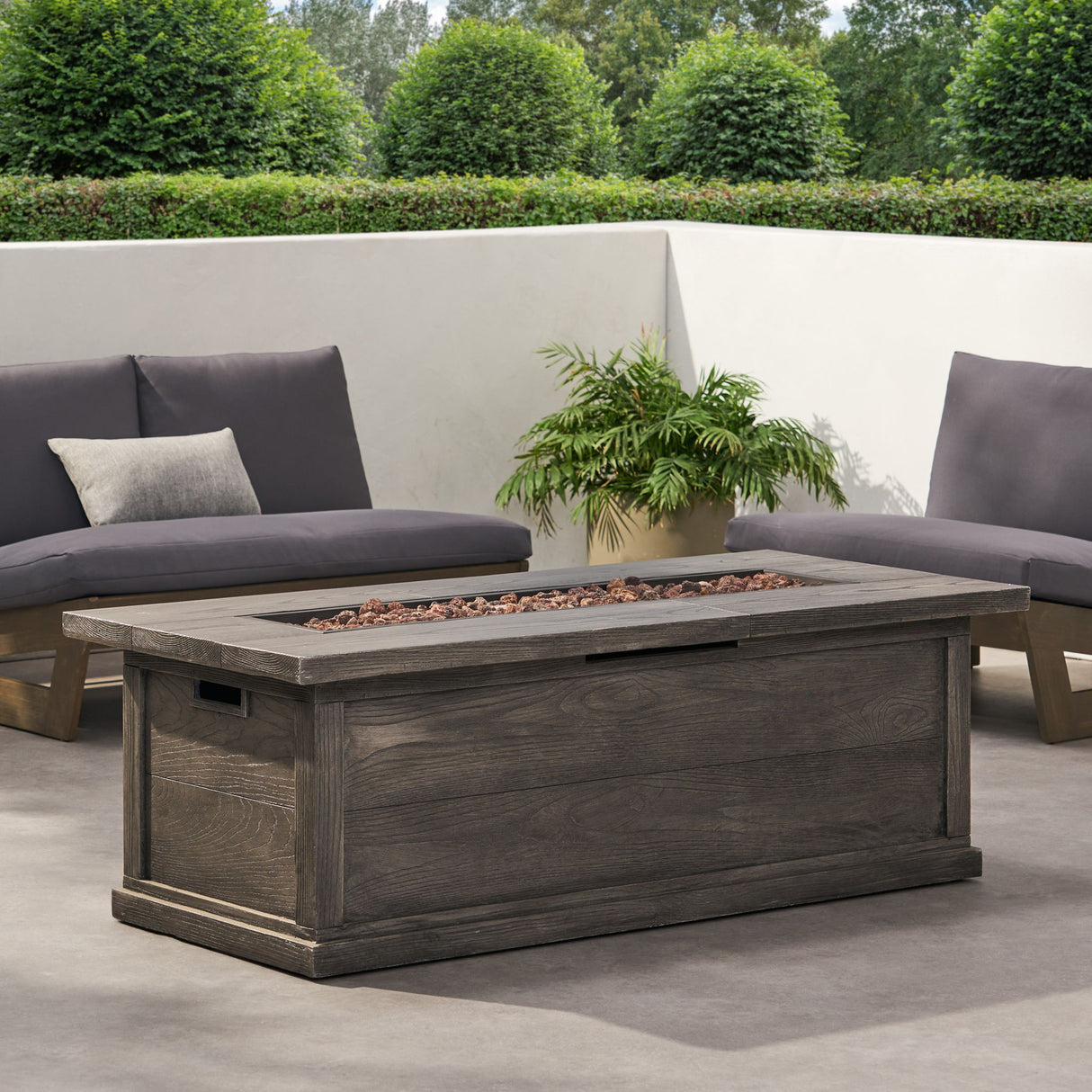 Transitional Rectangular Outdoor Propane Fire Pit Table 56x19in