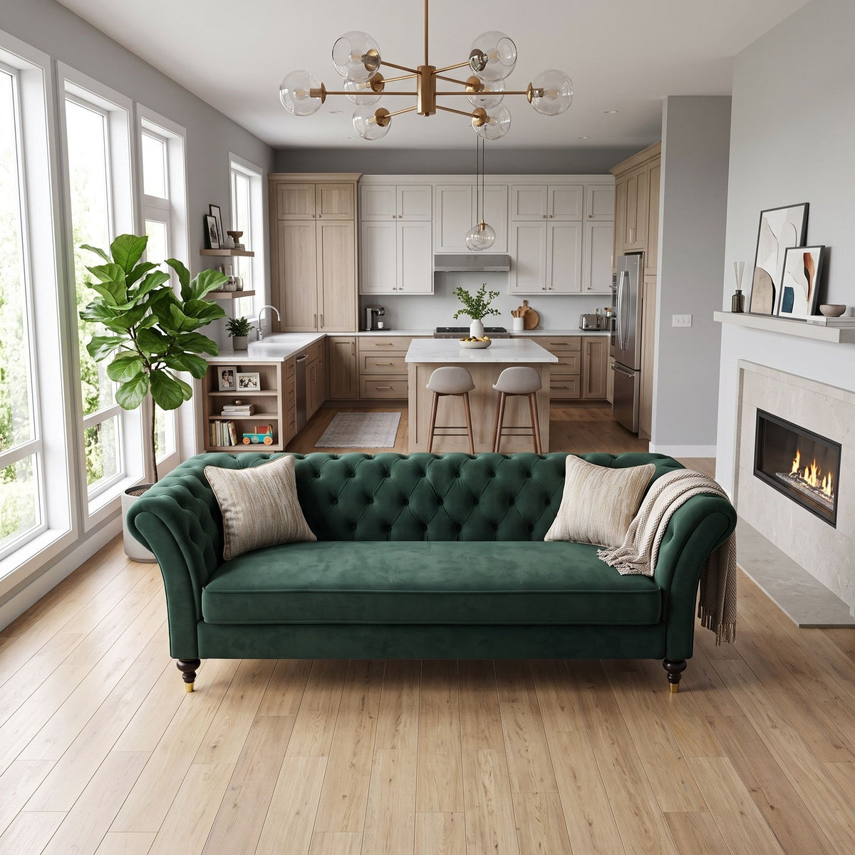 Chesterfield Sofa, 3 Seat Couch With Deep Button Tufted Back, Rolled Arms