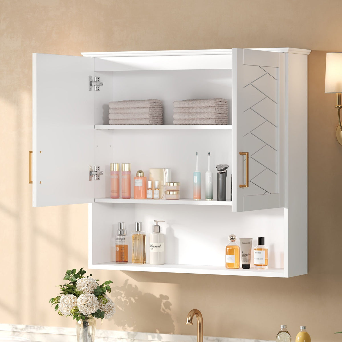 30" Bathroom Cabinet With Adjustable Shelf, Wall Mounted Medicine Cabinet - White