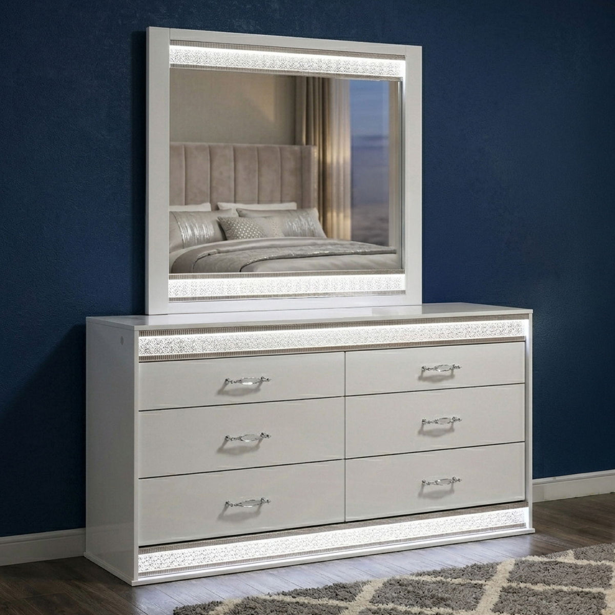 Glam - Mirror With LED Lighting (Includes Mirror Only) - White
