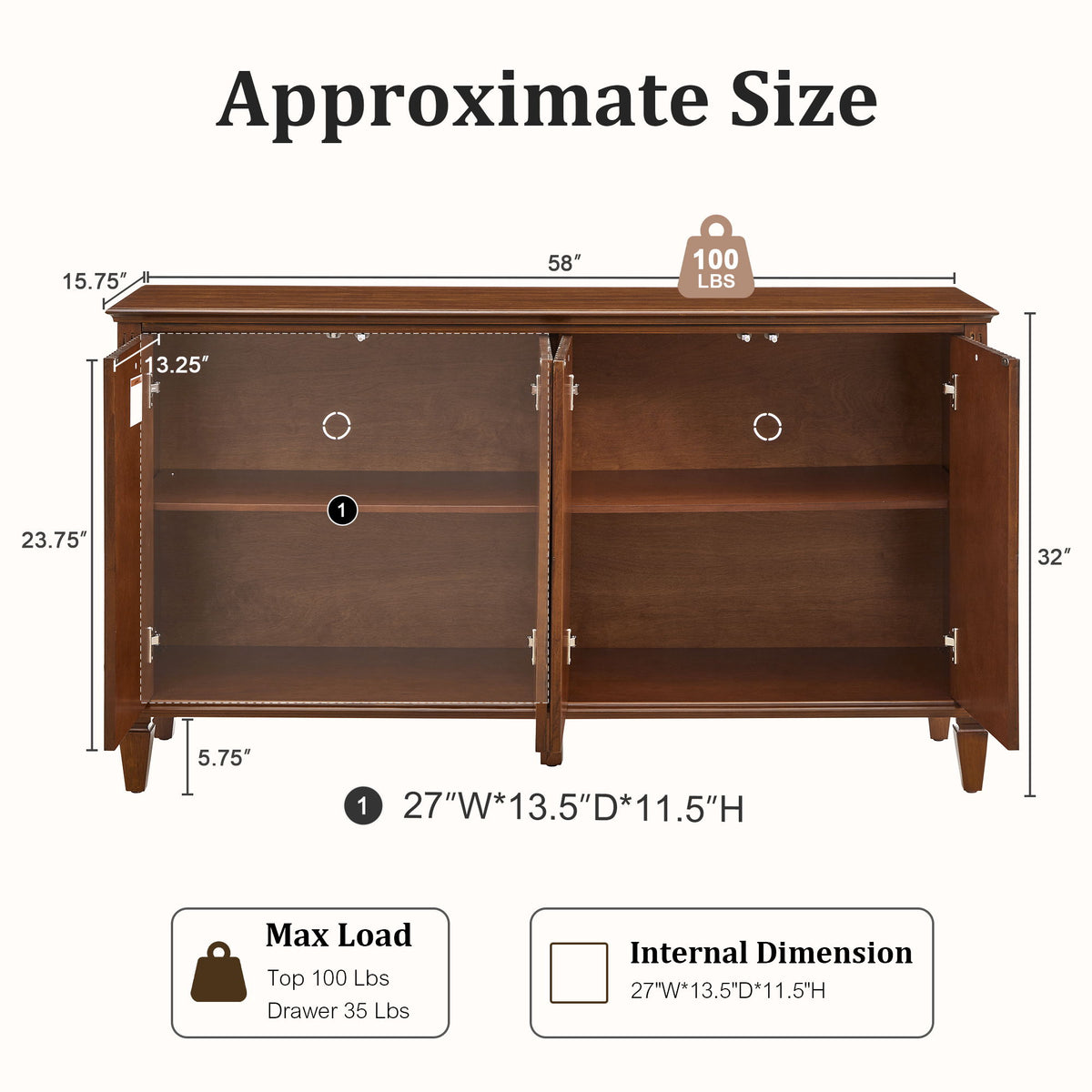 TV Stand With Carved Geometric Doors, Storage Cabinet For Living Room - Walnut