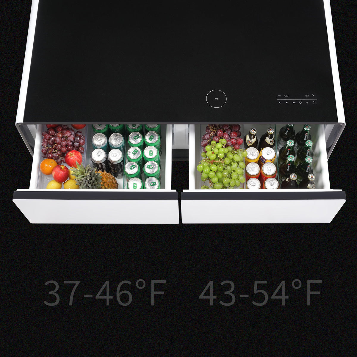 Modern Smart Coffee Table With Built-In Fridge, tooth Speaker, Wireless Charging Module, Touch Control Panel, Power Socket, USB Interface, Outlet Protection, Atmosphere Light
