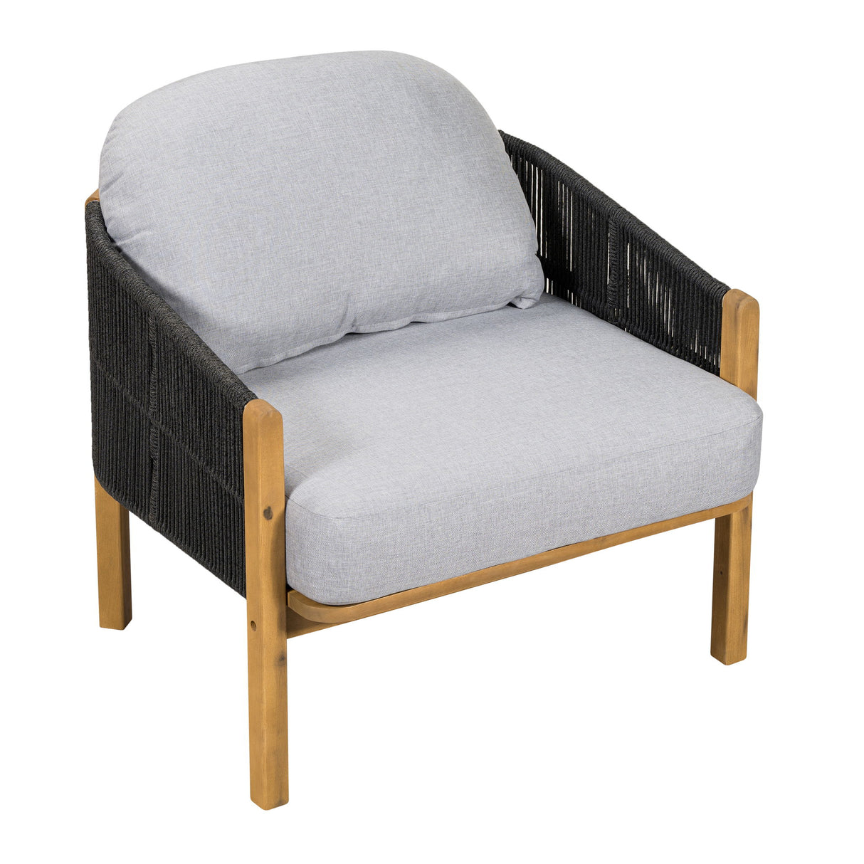 Grotta - Outdoor Wood Club Chair (Set of 2) With Rope And Cushion Frame - Gray / Teak