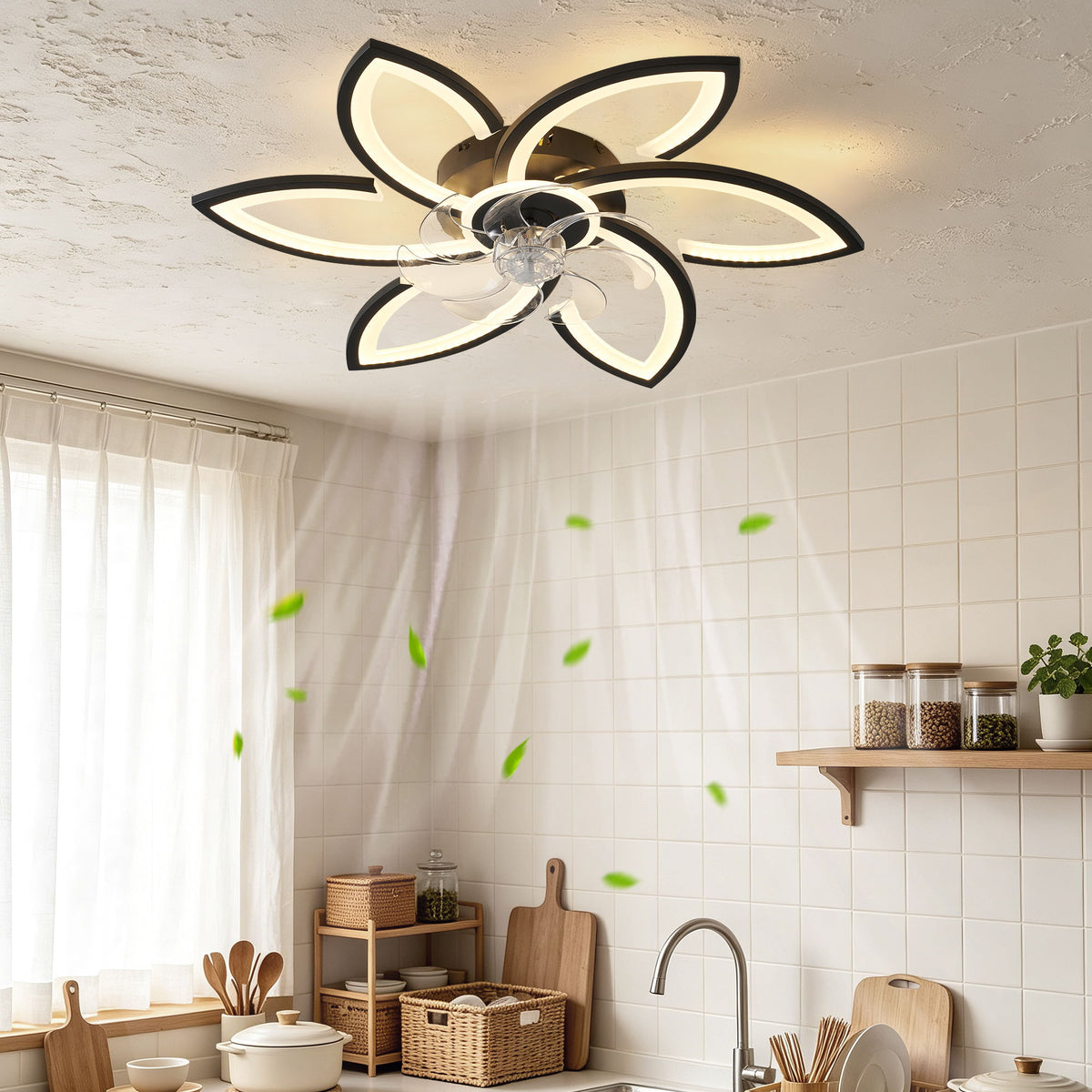 30" Flower 6 Speed Ceiling Fan With Remote Controlled LED Lights, Low Profile Flush Mount Fan