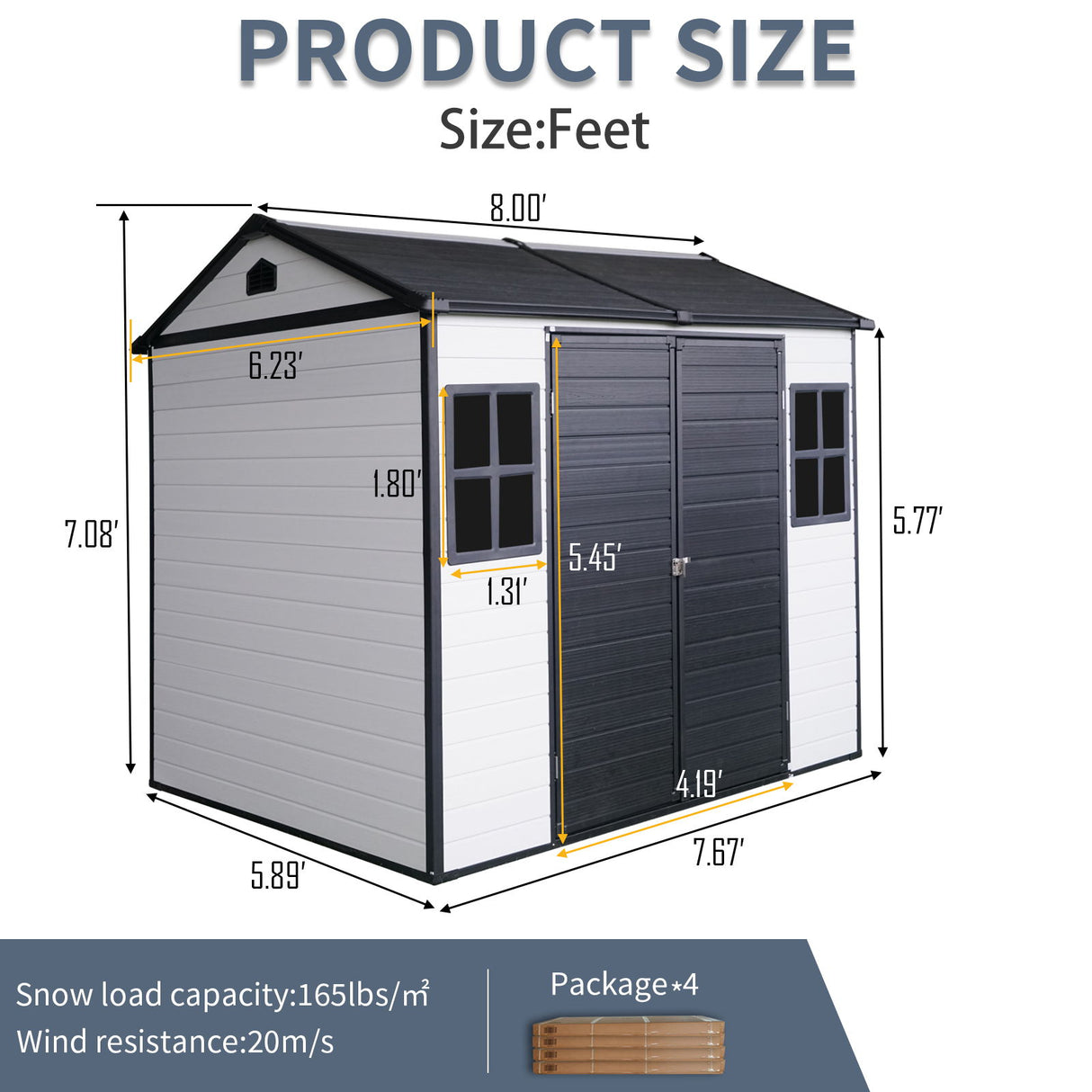 Resin Outdoor Storage Shed Garden Building Double Door Waterproof Metal