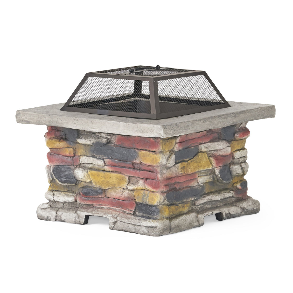Outdoor Wood Burning Magnesium Oxide Fire Pit with Lid in Stone Gray
