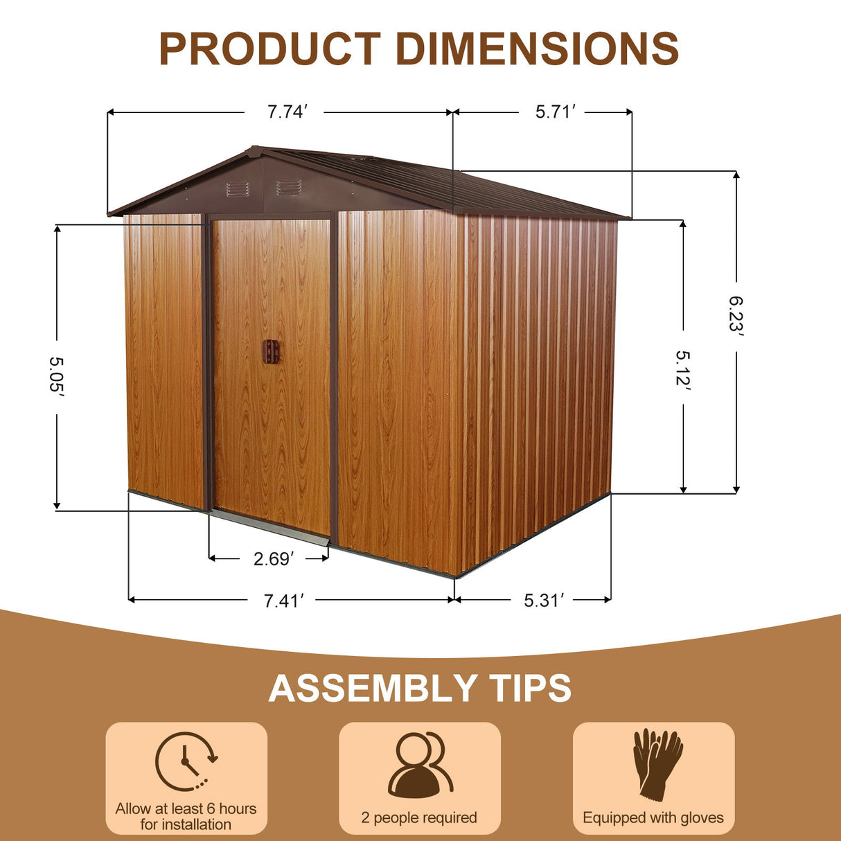 Outdoor Metal Storage Shed Garden Building Heavy Duty with Floor Base