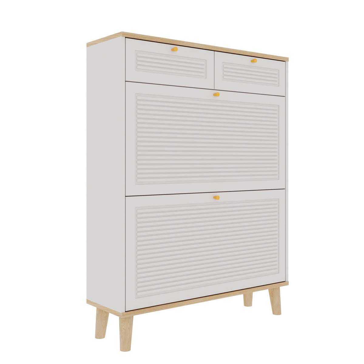 Modern Freestanding Shoe Cabinet With Flip Up Doors And Drawers, Compact Design For Entryway - White Natural