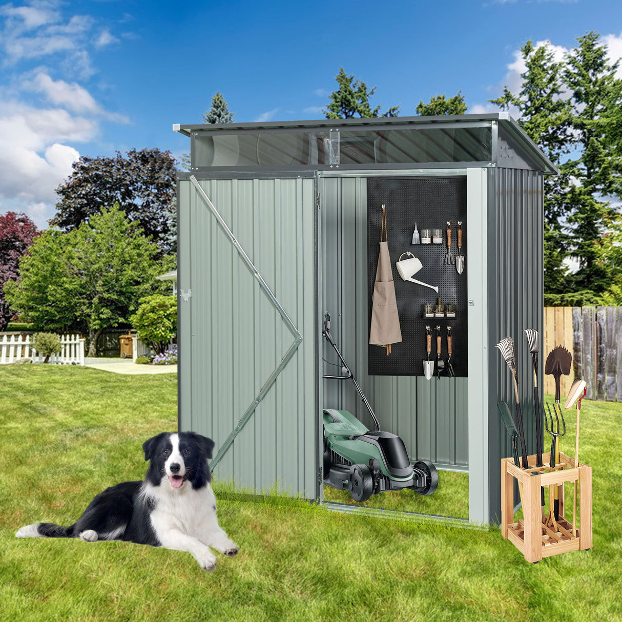 Outdoor Storage Shed Garden Building Transparent Plate Metal 59x71in