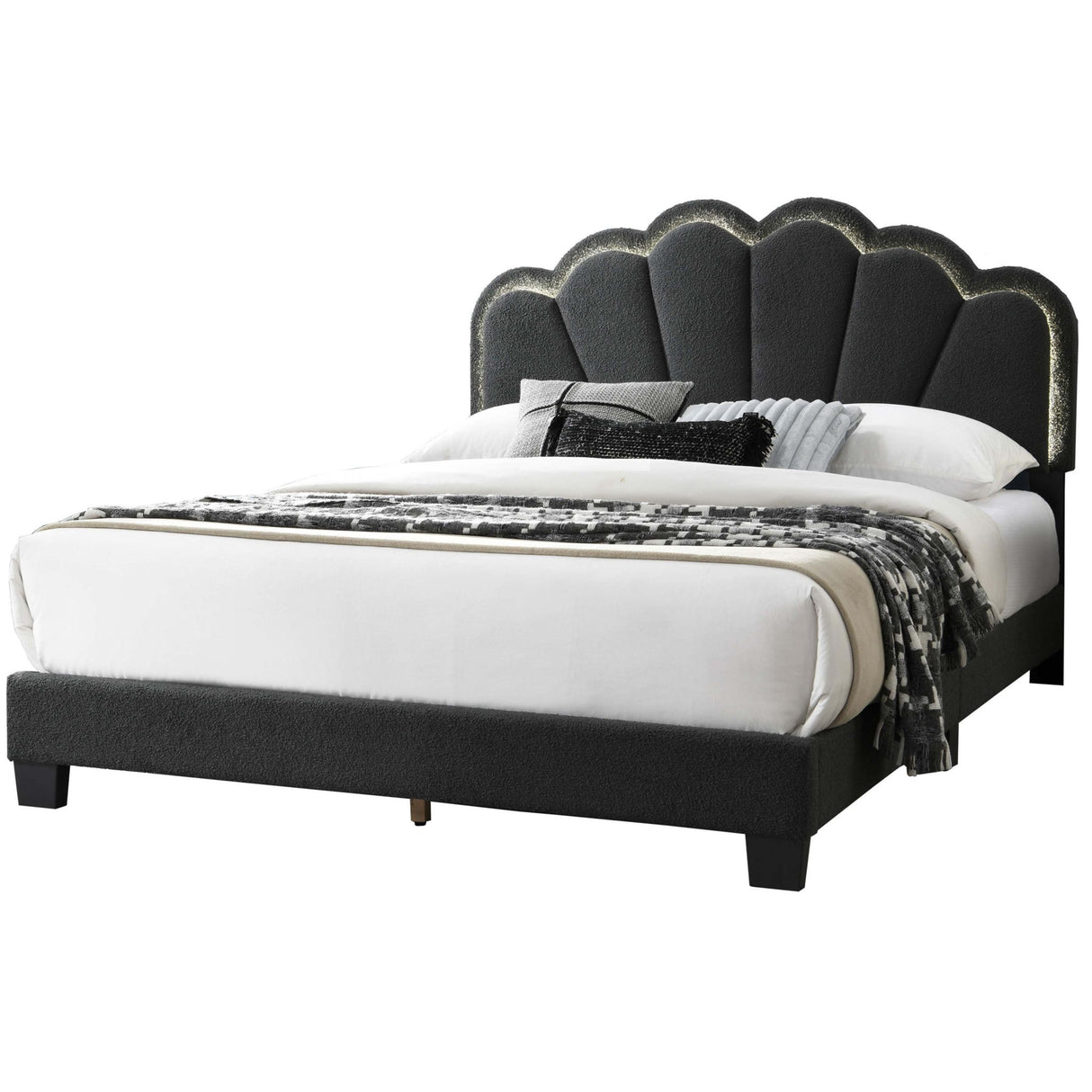 Bed With Floral Design Headboard And Built In LED Lighting