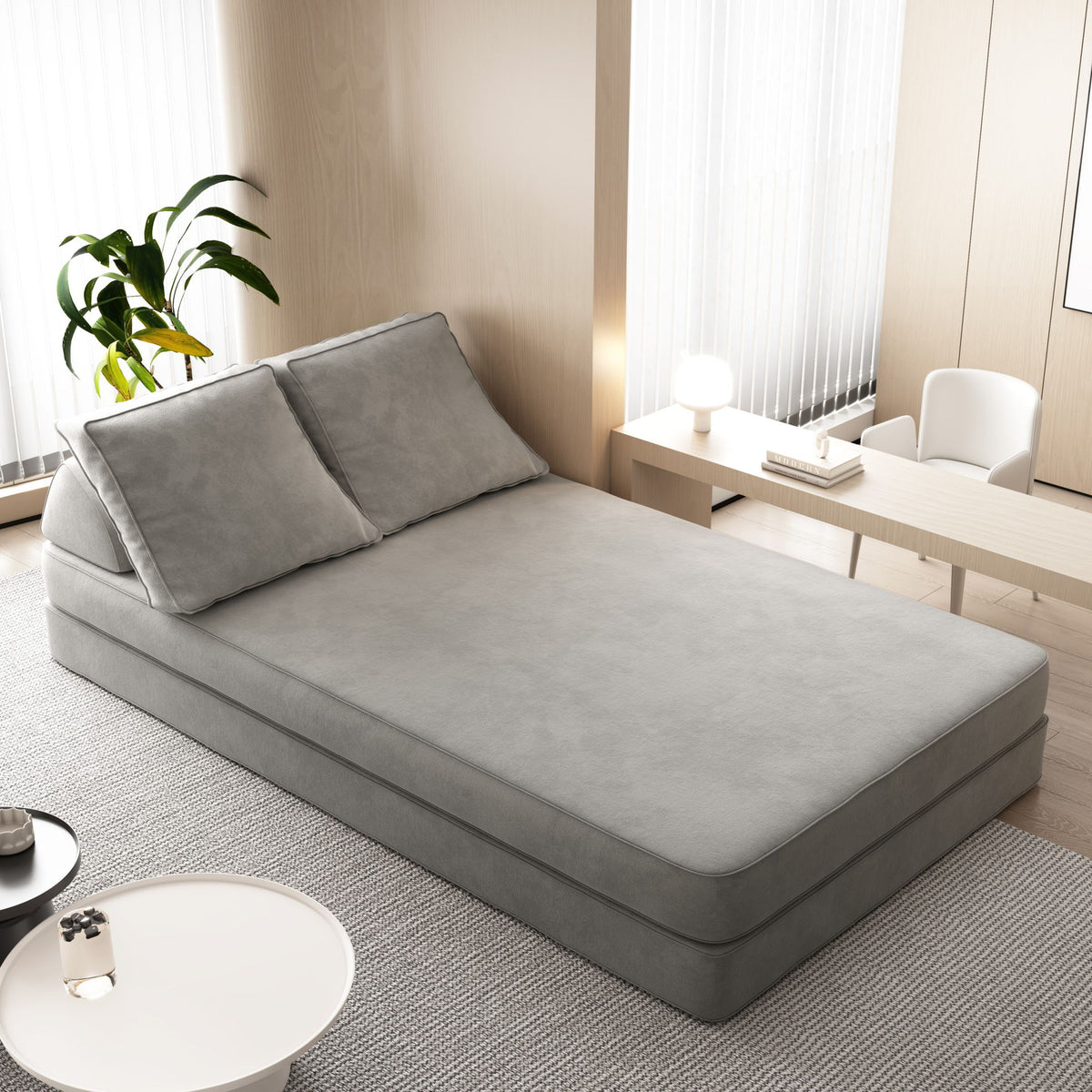 Multifunctional Convertible Sofa Bed With 2 Tumbler Backrests And 2 Pillows, Deep Seat Couch