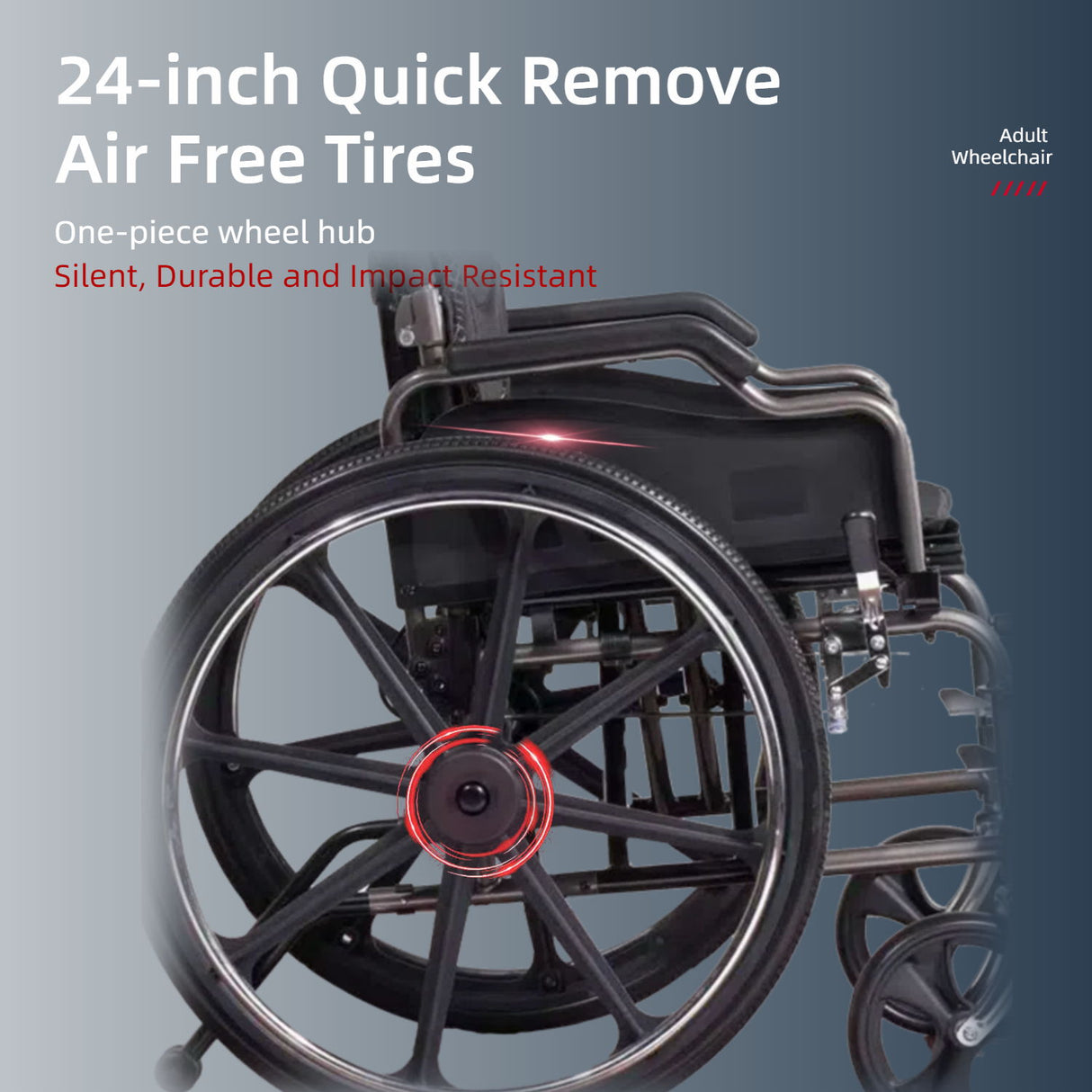 Lightweight Wheelchair Foldable For Adults, Manual Transport Chair With Double Brakes