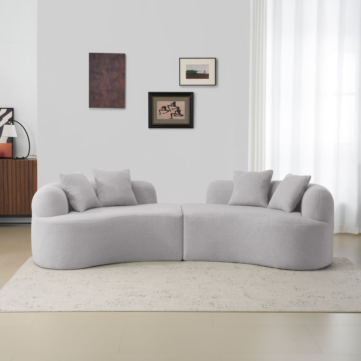 Curved 4 Seater Sofa For Small Spaces - Gray