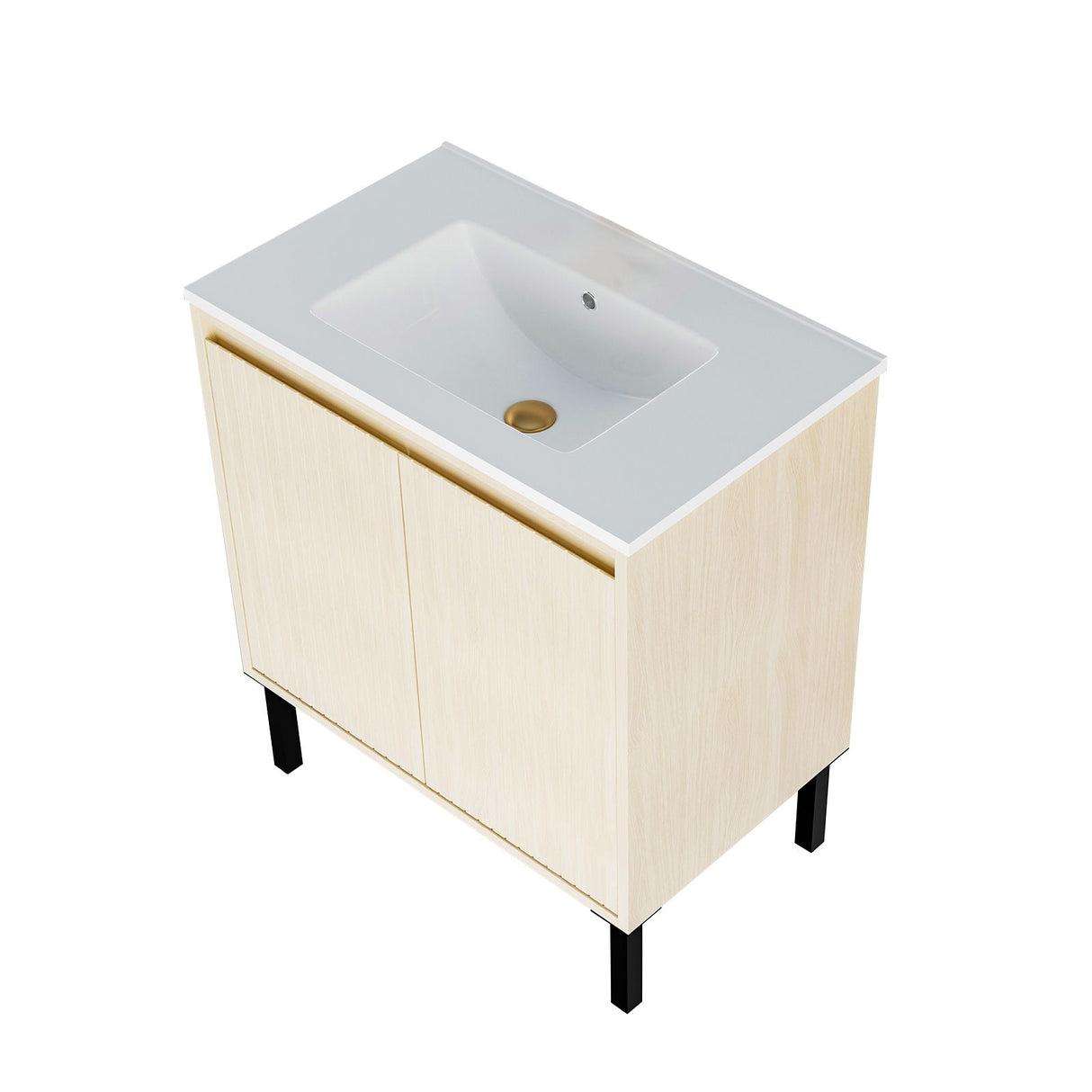 Bathroom Vanity With Ceramic Sink, Floor-Standing Design, Soft-Closing Drawers