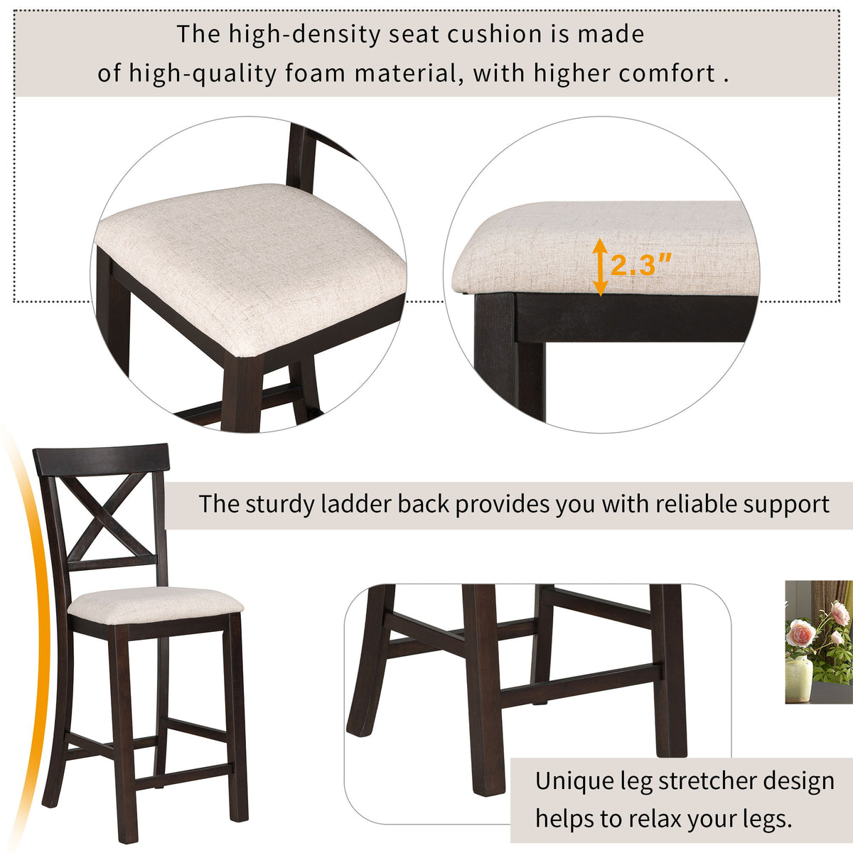 Counter Height Dining Set With Shelf, 4 Chairs And Bench
