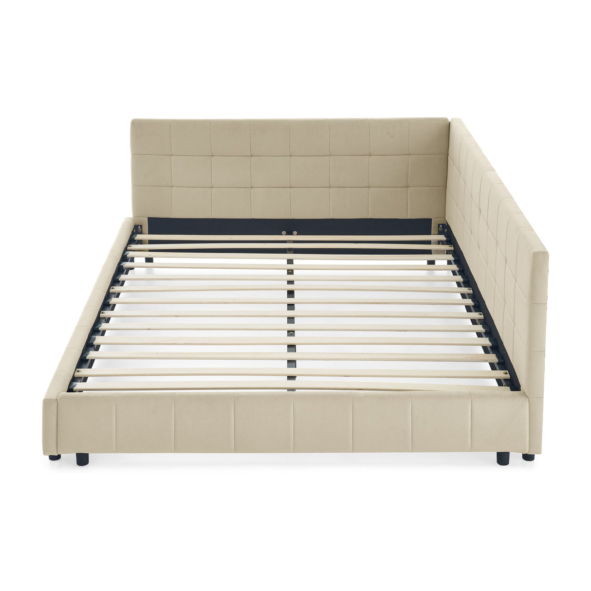 Upholstered Storage Tufted Bed Frame With Backrest And Armrests