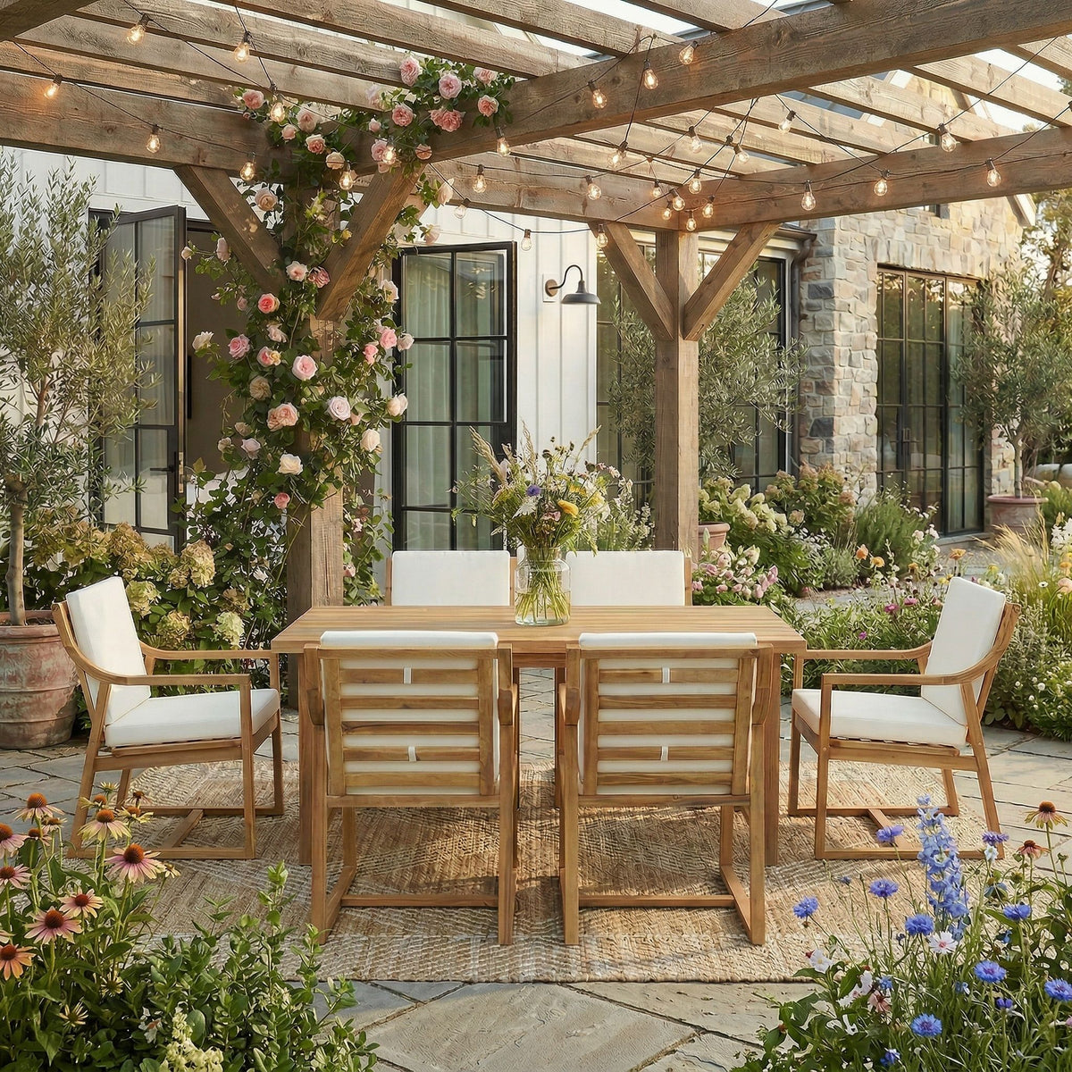7 Piece Modern Outdoor Dining Set, Patio Furniture