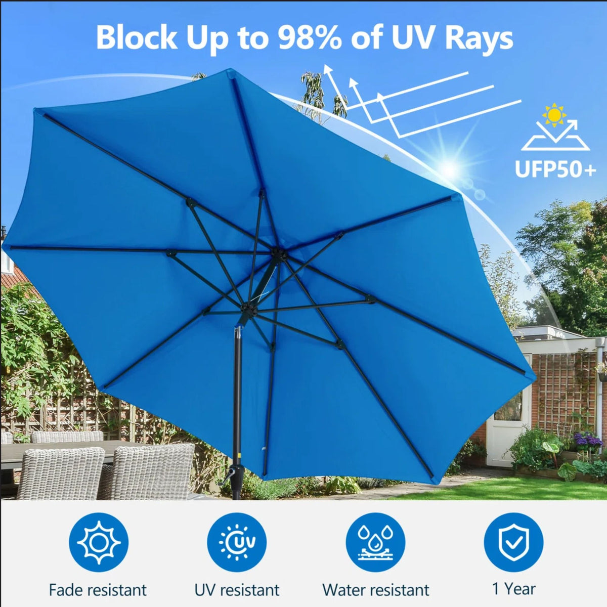 Market Patio Umbrella With Crank Lift And Tilt, UV Resistant Canopy For Pool (Without Base) - Blass