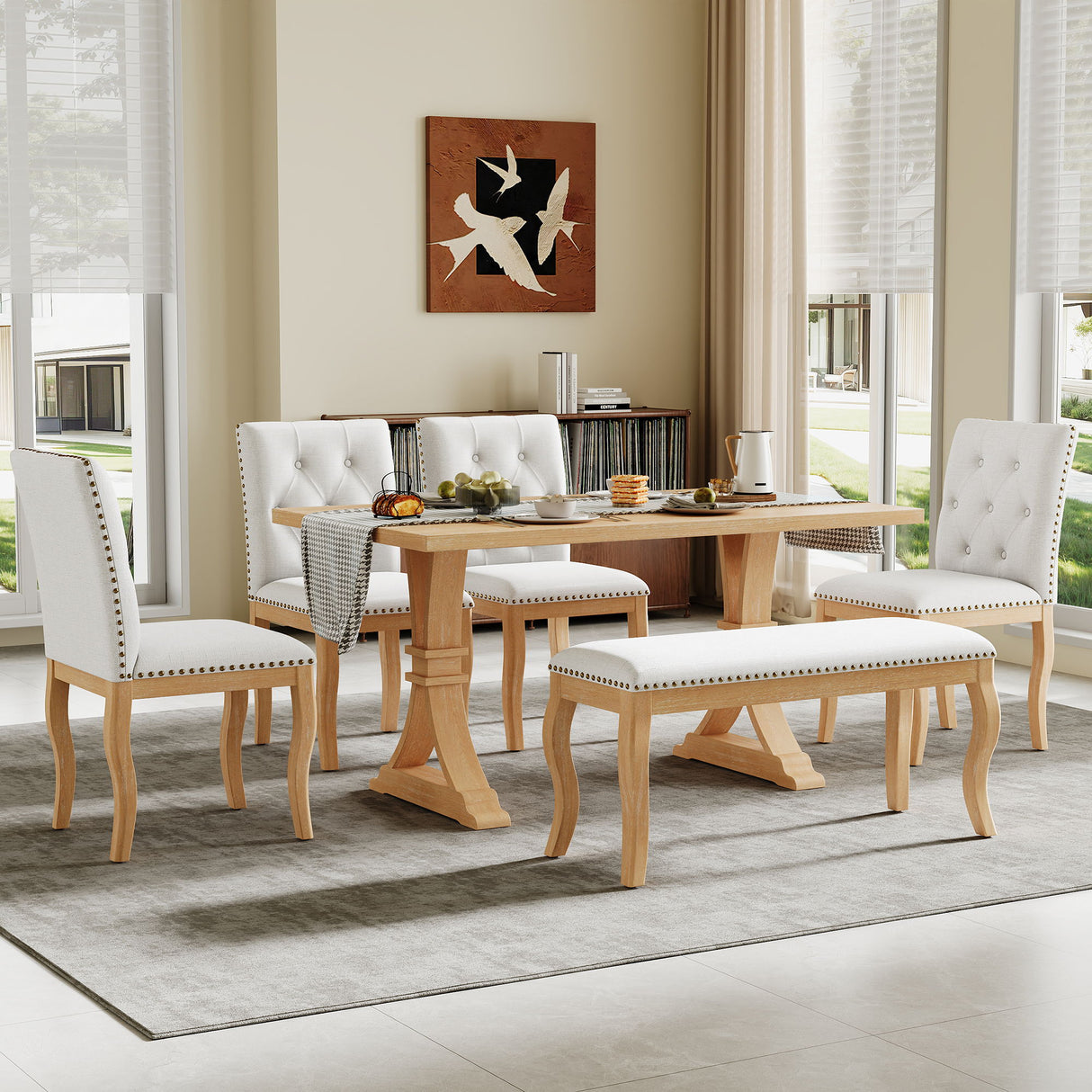 Dining Set With Bench, 6 Piece