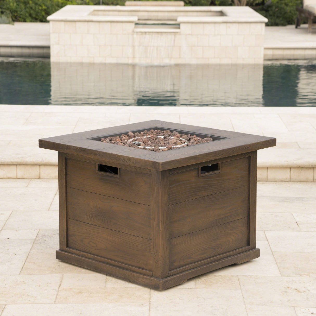 Outdoor Patio Square Gas Burning Fire Pit with Tank Inside in 40000 Btu