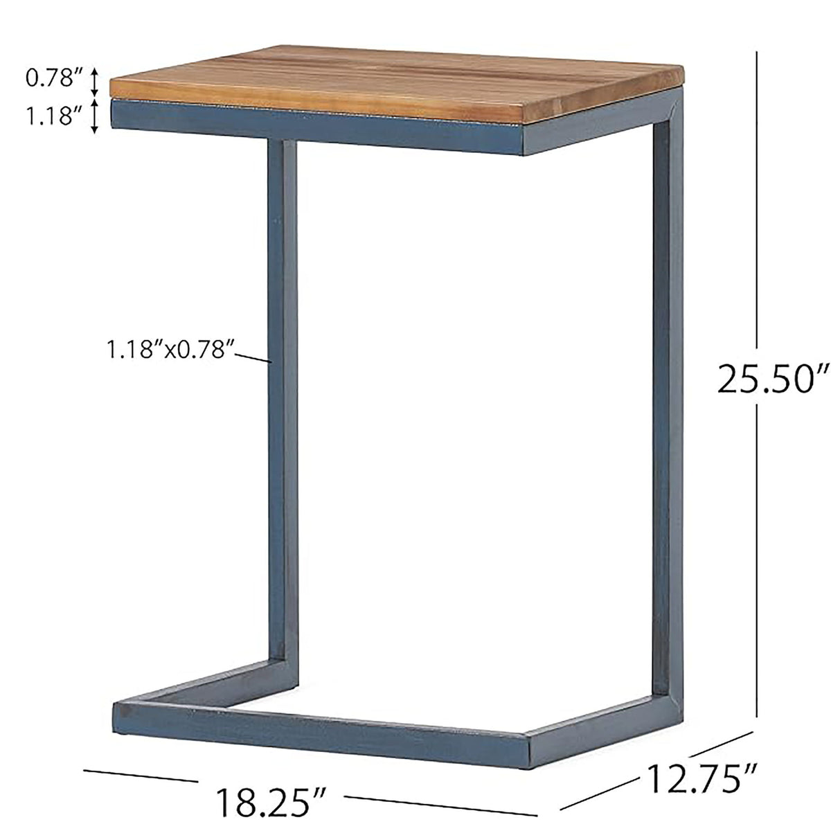 Large C Shaped End Table With Iron Base And Fir Wood Top - Black
