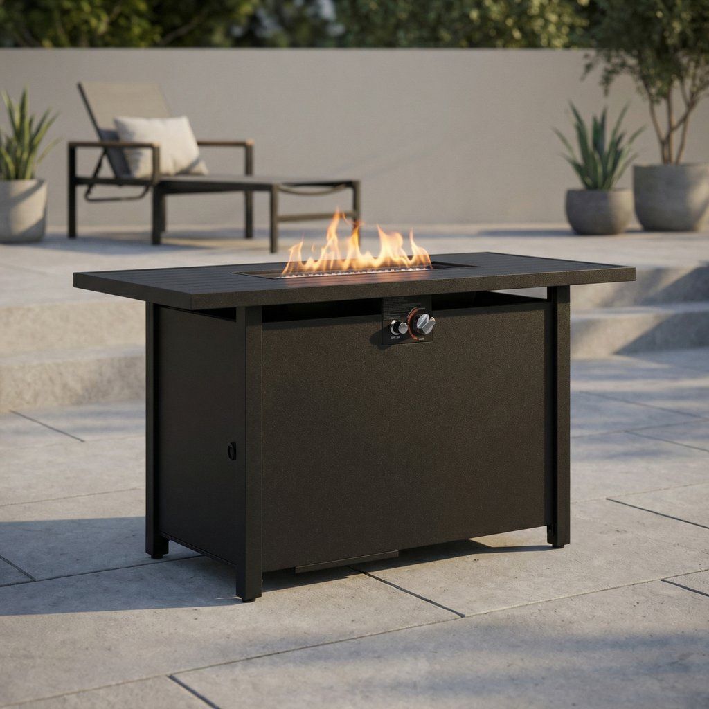 Outdoor Fire Pit Table Backyard Heater Stainless Steel Top 43x25in Dark Gray