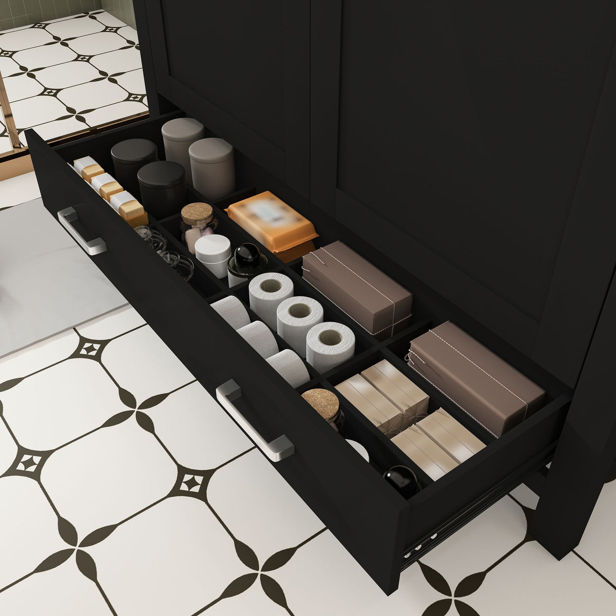 Bathroom Vanity Set, Sink And Faucet Holes Included - Black