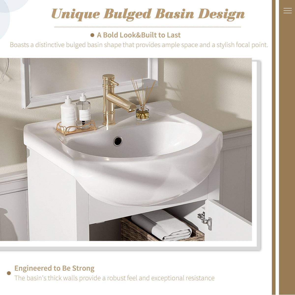 20" Bathroom Vanity With Bulged Sink, Freestanding Single Vanity Set, Soft Close Door